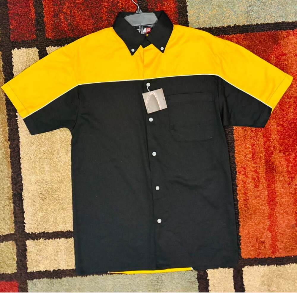 Speed Zone Race Gear Yellow and Black Button Down Pit Crew Shirt